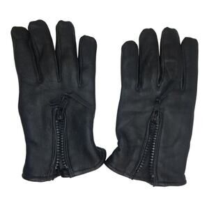 Black Deer Skin Leather Zip + Elastic Wrist Lined Gloves Size Men's Medium